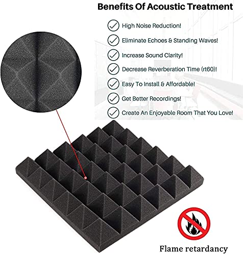 Image of YGM Acoustic Foams Pyramid Acoustic Panels 1 Footx1 Footx2inch Thick, 50 Density Acoustical Sound Proof Foam for Room, Studio, Echo Reduction & Noise Absorption (Black & Pink, Set of 12)