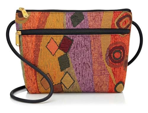 Image of Danny K. Women's Tapestry Zipper Purse Crossbody Handbag, Adjustable Cord, Handmade in USA