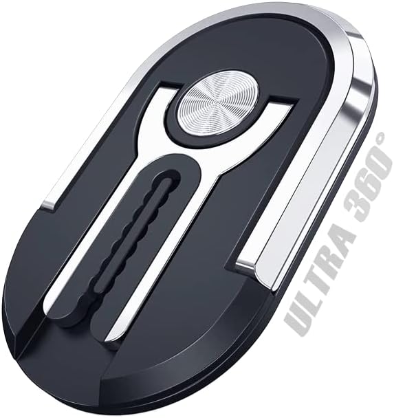 PeekOfUnique Ultra 360 Phone Mount and Stand, 3-in-1 Design, Car Mount, Fold Out Kickstand, Phone Holder Grip Ring - Official Product (Black)