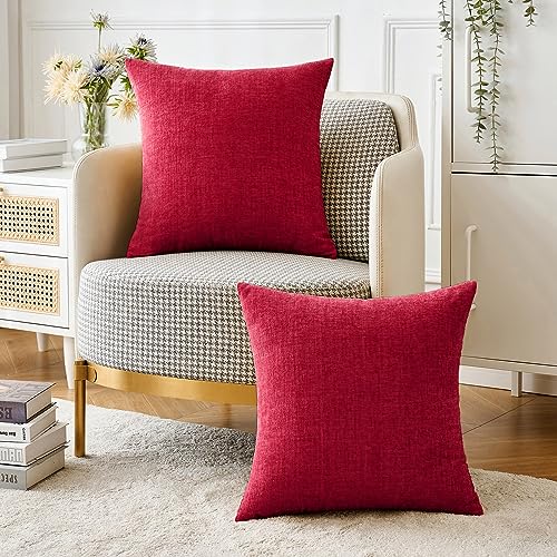 Image of MIULEE Pack of 2 Red Couch Throw Pillow Covers 20x20 Inch Soft Polyester Chenille Pillow Covers for Sofa Living Room Solid Dyed Pillow