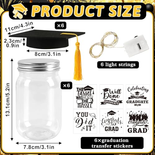NOVWANG 6 Pcs Graduation Mason Jars, Light Up 2026 Graduation Table Centerpieces with Grad Hats for High School College Congrats Grad Decorations Class of 2026 Party Favors by NOVWANG - Used condition - Image 2