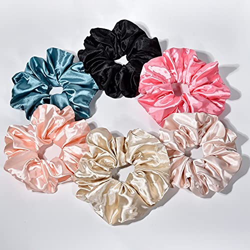 Big Real Silk Scrunchies for Hair Satin Oversized for Sleep Large Scrunchie for Curly Hair