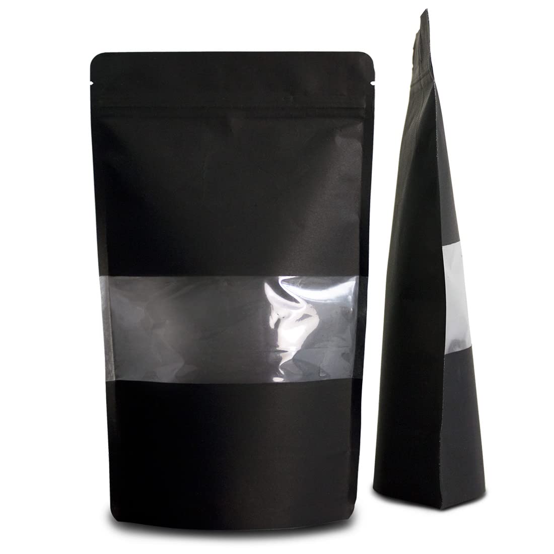 Lacers Standbodenbeutel aus Kraftpapier mit SICHTFENSTER in versch. Farben, Nachhaltig, ALU-Frei, Druckverschluss, hohe Barriere-Eigenschaft (100, Schwarz, 2000ml)