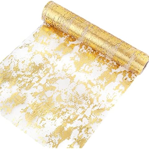 Tischläufer Gold, 28CM×10M Glänzend Gold Tischdecken Hochzeit Dekostoff Gold Tischband Metallic Tischläufer für Party Hochzeit Geburtstag Festival Cover