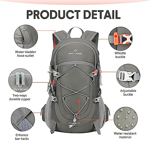 Savvy Nomad 40L Hiking Travel Packable Lightweight Camping Backpack Daypack With Removable Belt Bag For Women Men-Gray #TOP4