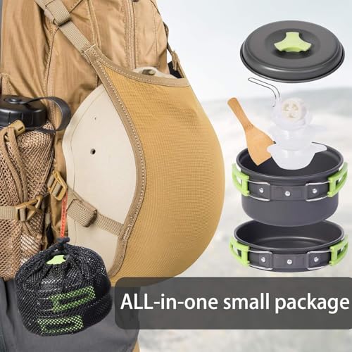 Image of 10-Piece Camping Cookware Mess Kit - Lightweight Nonstick Pot & Pan Set with Spork, Bowls, Sponge & Travel Bag - Compact Outdoor Cooking Gear for Backpacking, Hiking, Scouts & Survival