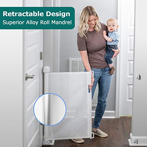 Yoofor Retractable Baby Gate, Extra Wide Safety Kids Or Pets Gate, 33” Tall, Extends To 55” Wide, Mesh Safety Dog Gate For Stairs, Indoor, Outdoor, Doorways, Hallways (White, 33"X55") #TOP2
