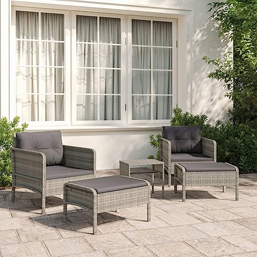 KCCKOM Garden Furniture Set 5 Piece Patio Lounge Set with Cushions Gray Poly Rattan