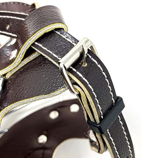 Dog Muzzle Bite Guard with Adjustable Soft Leather Strap, Stainless Steel, Small