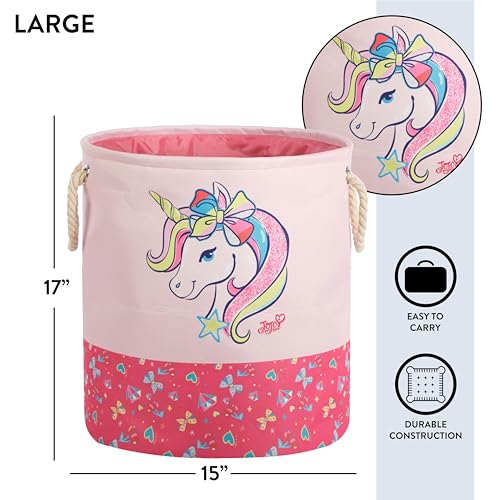 Image of JoJo Siwa Pink Bow and Unicorn 3 Piece Multi Size Fabric Nestable Toy Storage Basket Set, with Rope Carry Handles