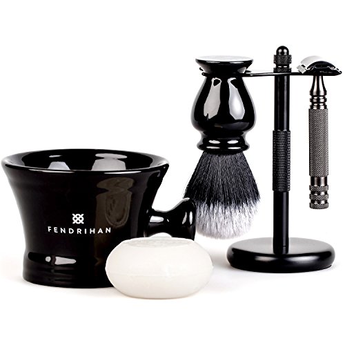 Fendrihan 5-Piece Black Shaving Set With Ambassador Mk Ii Stainless Steel Safety Razor, Synthetic Brush, Metal Stand, Mug, And Shave Soap … (Sandalwood And Lavender, Knot: 24 Mm) #TOP16