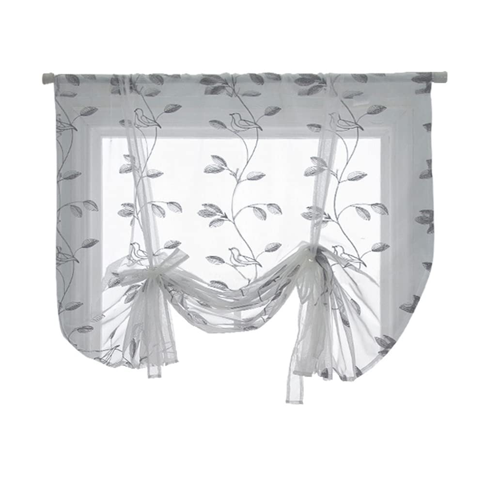 Haftowana koronka przezroczysta zasłona okienna kwiatowy tiulowy drążek do wiązania kieszeń panel do kuchni 80 x 140 cm elegancki wzór liści krótkie firanki woal dekoracja domu
