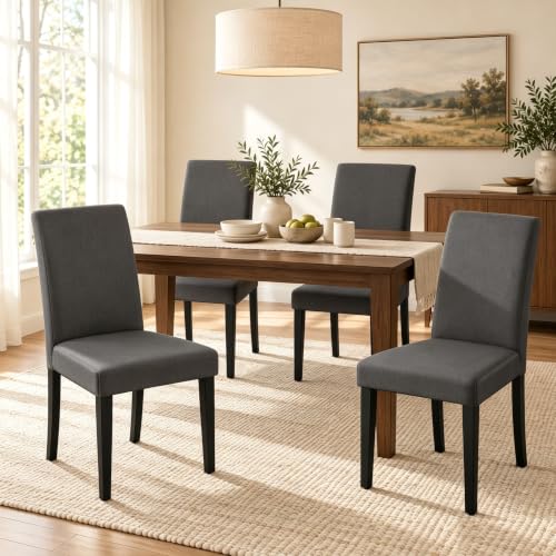 Yaheetech Dining Chairs Set of 4 Upholstered Kitchen Chair Fabric Dark Gray - Image 2