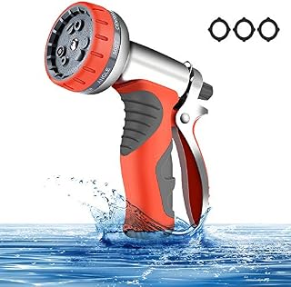 HmiL-U Garden Hose Nozzle Heavy Duty Metal Spray Gun 9 Adjustable Watering Patterns