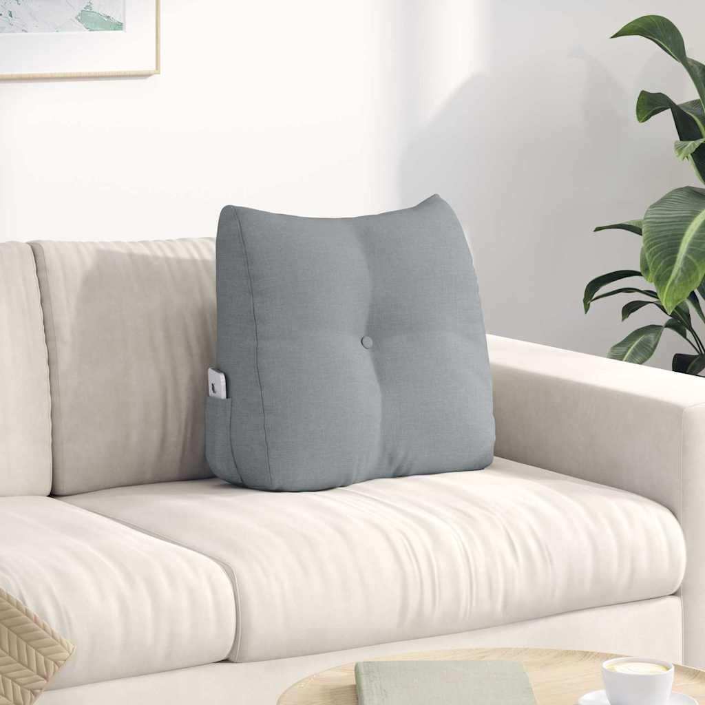 Cojín de respaldo gris claro, 45 x 24 x 50 cm, tejido aterciopelado, cojín ergonómico en cuña con fijación de botones y funda extraíble para cama, sofá, salón y oficina en casa