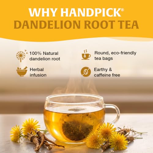 Image of HANDPICK - Dandelion Root Tea bags, 40 Teabags - Natural Dandelion Herbal Tea - Non-GMO - Caffeine-free