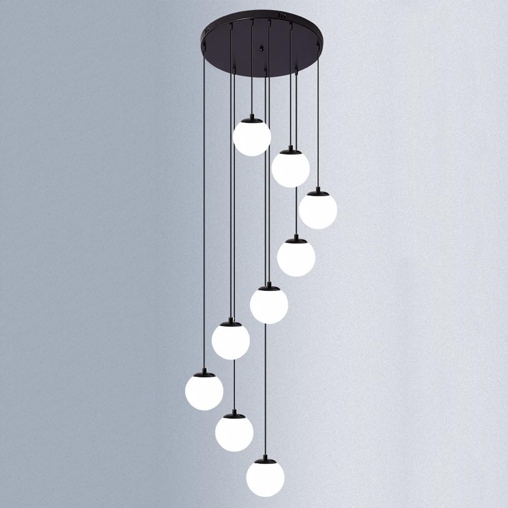 Lustre d'escalier en cascade style mid-century et verre opaline blanc pour hôtel