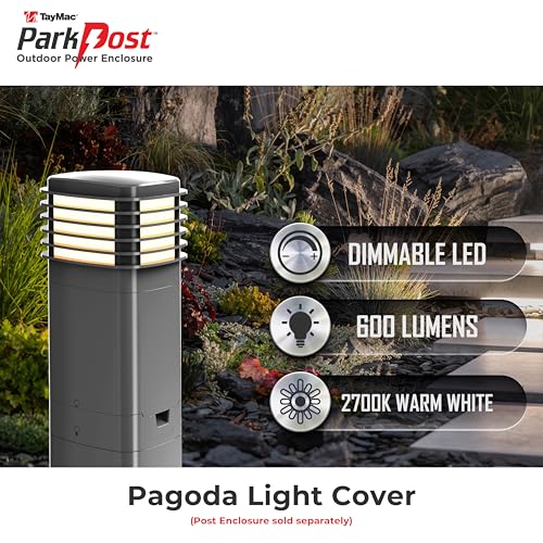 Image of TayMac Gray Pagoda Light Slide Cover PPPLG for ParkPost Outdoor Power Enclosure (Required), 600-Lumen 2700K Polycarbonate Post Cap Light for Garden Decor, Seamless Pagoda Lighting Accessory