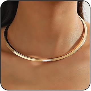 14K Gold Collar Necklace for Woman Trendy Silver Choker Necklaces for Woman Statement Open Round Collar Choker Necklace