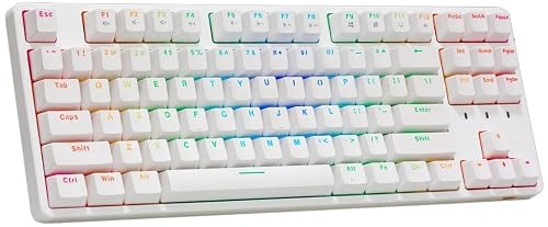 IROK FE87 ゲーミングキーボード 赤軸 RGB 静音設計 87キー テンキーレス 英語配列 有線 USB Type-A Type-C メカニカルキーボード ホットスワップ対応 フローティングキーボード マグネット式カバー (WHITE/赤軸, 87キー)