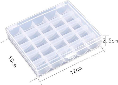 Miniatura 3 de AKIRO Caja de bobinas vacías con 25 ranuras, caja de almacenamiento de plástico para máquina de coser, paquete de 2