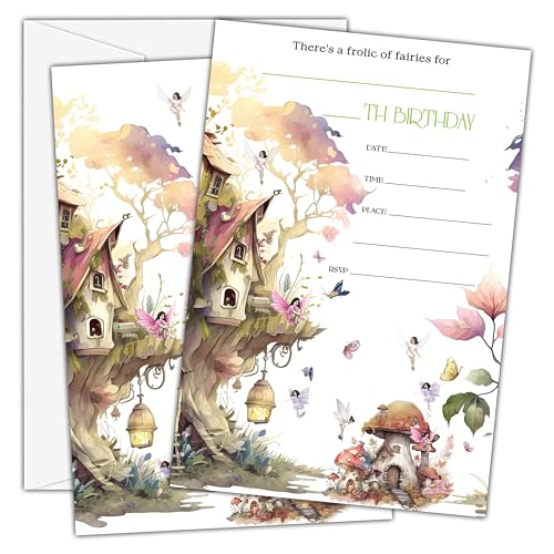 Invitations anniversaire fée papillon fille avec enveloppes pour fête enfant x25