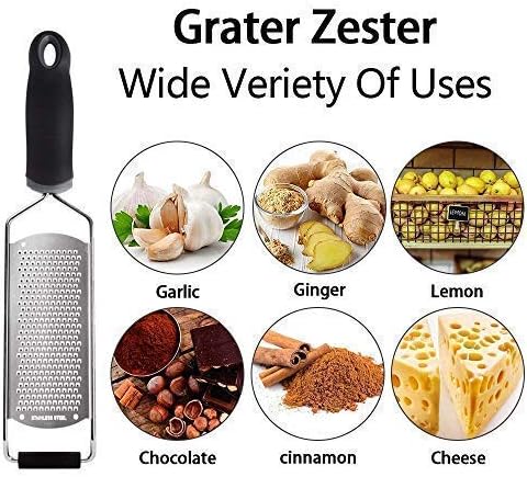 Cheese Grater, Bi-Komfort Lemon Zester & Fruits Peeler Made of Stainless Steel, with Grip Handle in Soft Rubber, Ideal for Cheese, Fruits, Ginger, Garlics and Root Vegetables
