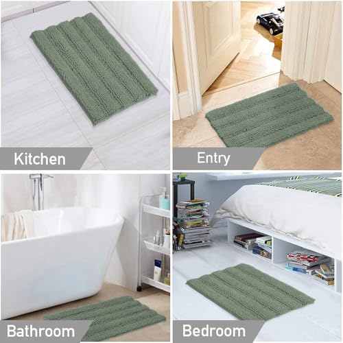 Image of Turquoize Luxury Chenille Bath Rug for Bathroom Rugs Extra Absorbent Bath Mat Non Slip Microfiber Shower Rug for Bathroom Microfiber Shaggy Carpet Rug Size, 17 inchx 24 inch, Green Bay