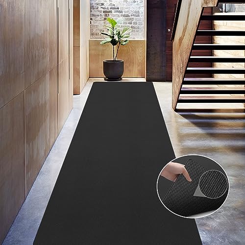 Pu Leather Soft Long Hallway Runner Rugs Mat - Rubber Backing Low Profile Farmhouse Entryway Floor Rug Carpet For Foyer Backyard Dining Room Door Entrance, Black 83" X 28" #TOP7