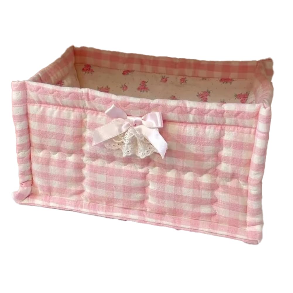 CTRLZS Fabric Quilted Storage Basket Cute Fabric Storage BOX Fabric Home Decoration Pink Frame