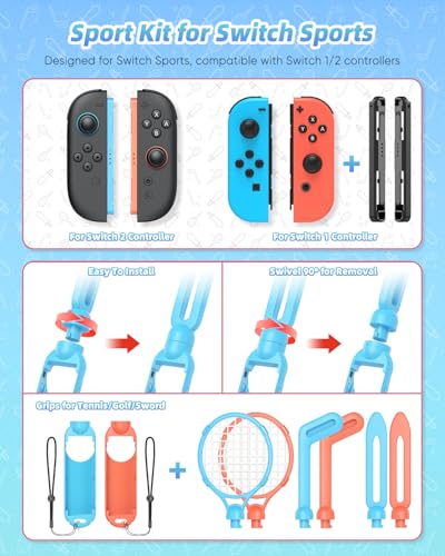 [Nintendo Switch 2/1 Compatible] Sports Accessories Bundle for Switch MENEEA Family Party Pack Kit with Joy-Con Organize