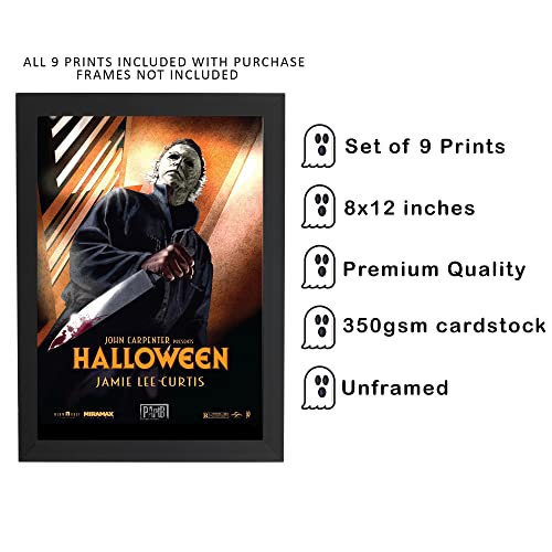 9 Pieces Vintage Horror Movie Posters, Creepy Classic Scary Movie Film Prints Wall Art Monster Suspense Movie Set Unframed For Home Living Room Bedroom Man Cave Theater Decor, 8 X 12 Inch #TOP2