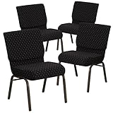 Flash Furniture 4 Pack HERCULES Series 21''W Stacking Church Chair in Black Dot Patterned Fabric - Gold Vein Frame