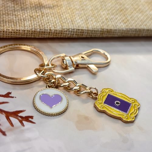 Image of Friends Door Frame with Purple Heart Keychain for Men & Women, Handcrafted, Aesthetic Keychain for Gifting, Durable Anti-Tarnish Metal Key Ring for Car, Bike, House, Travel, Bags
