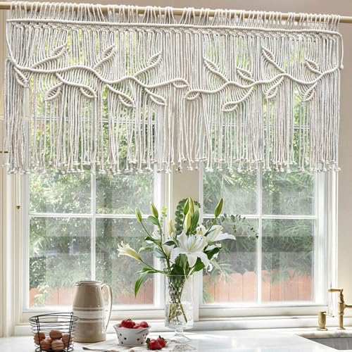 Cortinas de macramé de algodón que filtran la luz con diseño boho rectangular 3