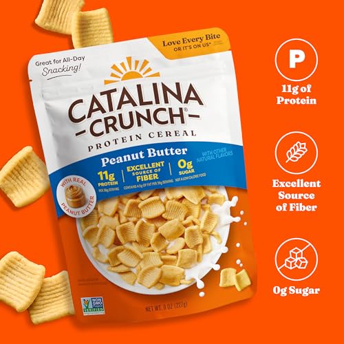 Image of Catalina Crunch Protein Cereal - Sugar Free Breakfast Cereal with 11g of Protein - Excellent Source of Fiber - Gluten Free - Peanut Butter - 8 oz. Bag (Pack of 2)