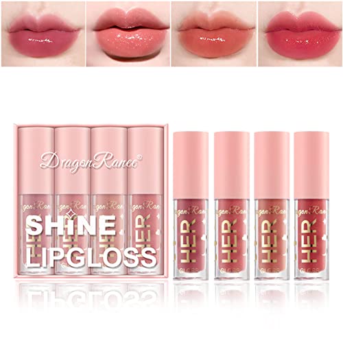 Zhishudl 4 Pcs Glossy Lip Gloss Lipgloss Set Lip Stain Long Lasting Waterproof Moisturizing Lip Gloss Kit Plumping Nude Liquid Lipstick For Women - Set A #TOP17