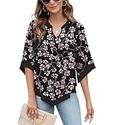Micoson Womens 3/4 Sleeve Chiffon Blouses V Neck Double Layers Mesh Shirts Dressy Flowy Tunic Tops