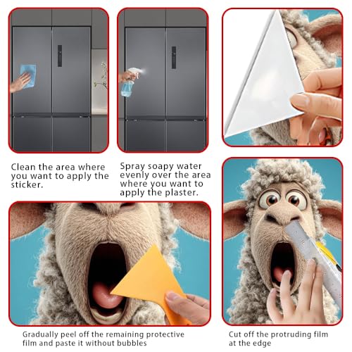 Image of 14.6x32.3 Inch Trash Can Cover Surprised Cartoon Sheep Design Outdoor Garbage Bin Decoration Sticker Wrap