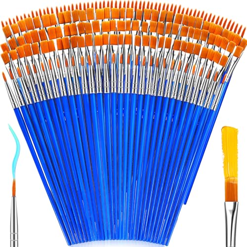 162 Pcs Paint Brushes Bulk, Round Flat Tip Acrylic Paint Brushes Set for Kids Classroom Crafts Oil Watercolor Canvases Face Painting Touch Up