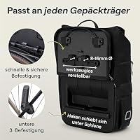 otinga® Flip V3 Fahrradtasche Rucksack [34L Volumen] für jeden Gepäckträger I Stylische Gepäckträgertasche mit Rucksack - in 3 Sekunden umgebaut I Wasserdichter Fahrradrucksack Gepäckträger – Ansicht 3