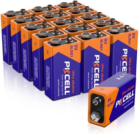 PILOCEL 9V Battery 9V 6LR61 Battery 9 Volt Battery Alkaline 9V Battery 16 Counts 9V Batteries 6LR61 Batteries 9 Volt Batteries Disposable Battery for Smoke Detector