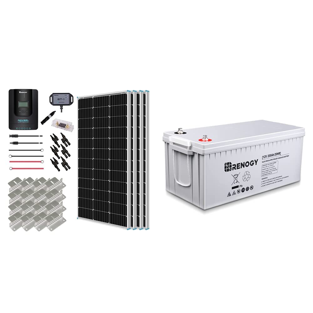 Renogy 400 Watt 12 Volt Premium 4 Pcs 100W Panel+40A MPPT Charge Controller+ Bluetooth Module Fuse+ Mounting Z Brackets+Adaptor Kit +Tray Cables Set, 400W, Grid 12V Solar Power System : Patio, Lawn & Garden
