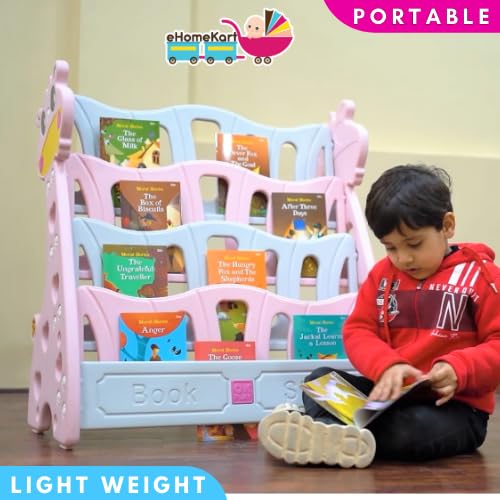 eHomeKart Plastic Bookshelf And Organizer For Kids - Multi-Purpose Shelves For Books Storage - Book Shelf Cabinet - Perfect For Home, Play Schools & Kindergarten - Portable And Lightweight (Pink) 1