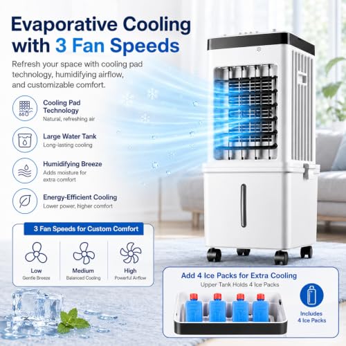 Enfriador de aire evaporativo de 15L con 3 velocidades y temporizador 5