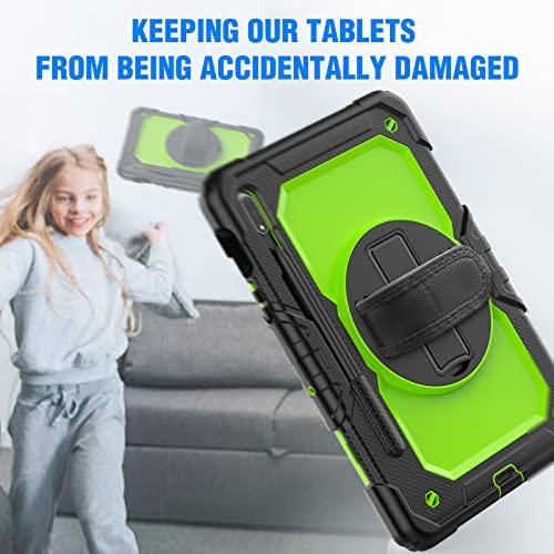 Timecity Samsung Galaxy Tab S7/ S8 Case 11 Inch 2020/2022, Sm-X700/ T870 Protection Case With Screen Protector, Swivel Stand, Hand Strap And Shoulder Strap S Pen Holder For Everyday Use - Green #TOP2