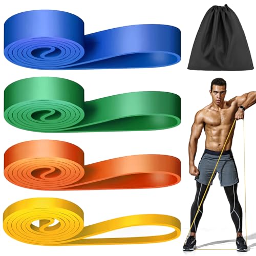 Lot de 4 bandes de fitness, avec 4 niveaux de résistance différents, pour le sport, la gymnastique, l'entraînement, le fitness et la musculation, le Pilates, le yoga, pour hommes et femmes