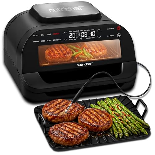 NutriChef Indoor Smokeless Grill | Smart Grill & Air Fryer with 7...