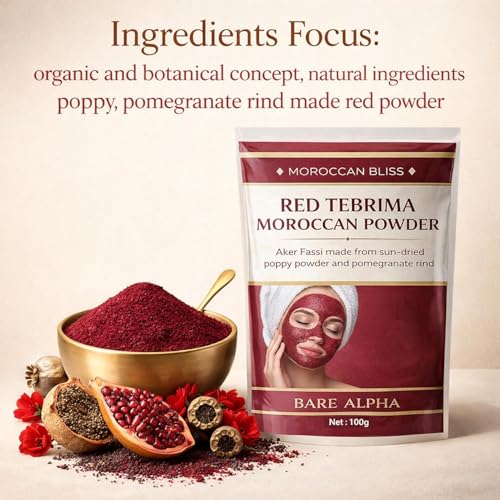 Image of Moroccan Nila Powder For Face - 100% Natural Blue Powder for Skin Brightening, Tan Removal & Detox | Traditional Moroccan Hammam Beauty Treatment For Face & Body Care (Red - 50gm)