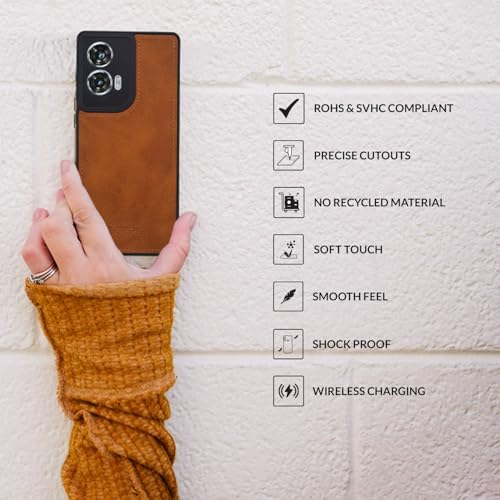 Image of SPRIG Compatible with Moto G96 Matte PU Leather TPU Premium Back Cover Drop Tested Shock Proof Mobile Case for Men, Women, Boys and Girls with Camera Protection (Light Brown)